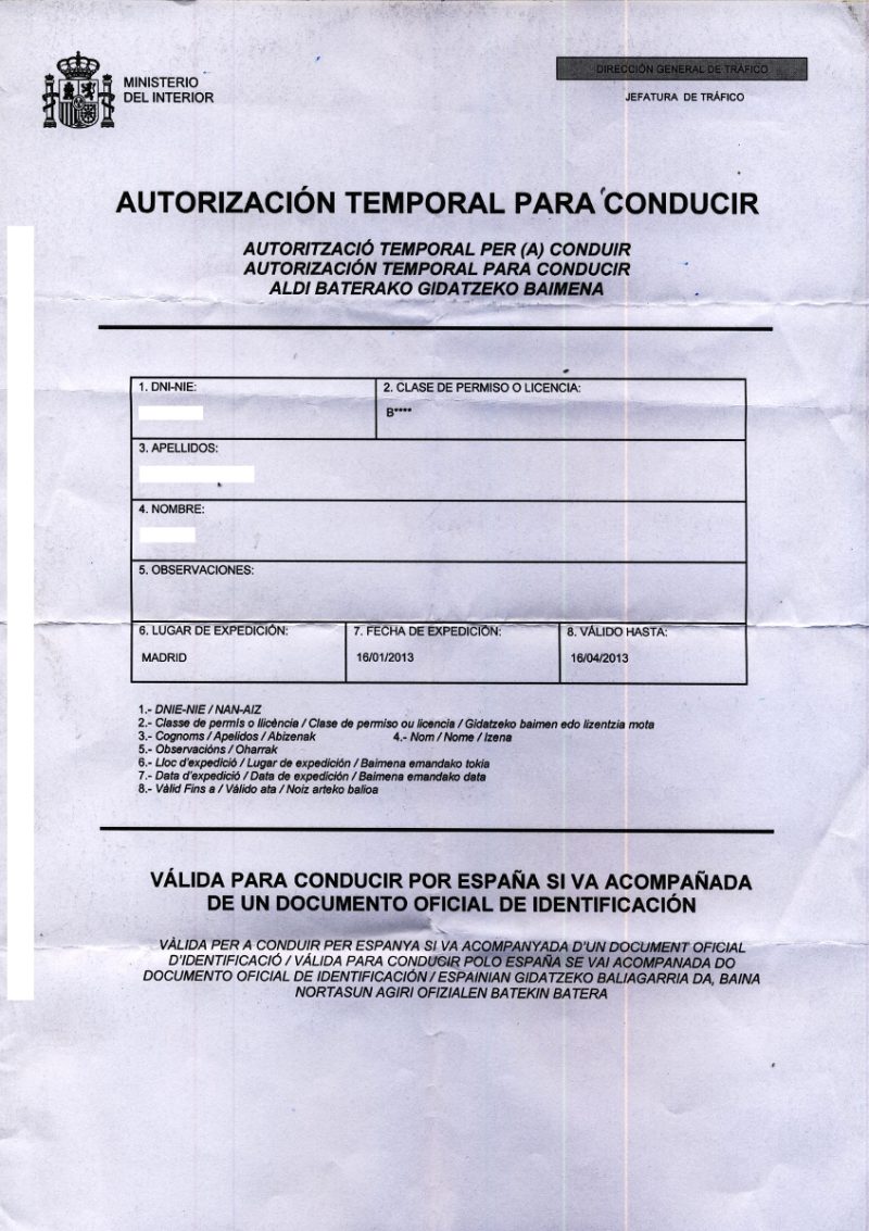 Ejemplo de la autorización temporal
