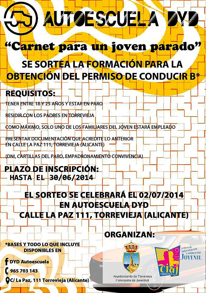 Tienes oportunidad hasta el 30 de Junio para sacar gratis el carnet de conducir en Torrevieja por la patilla.